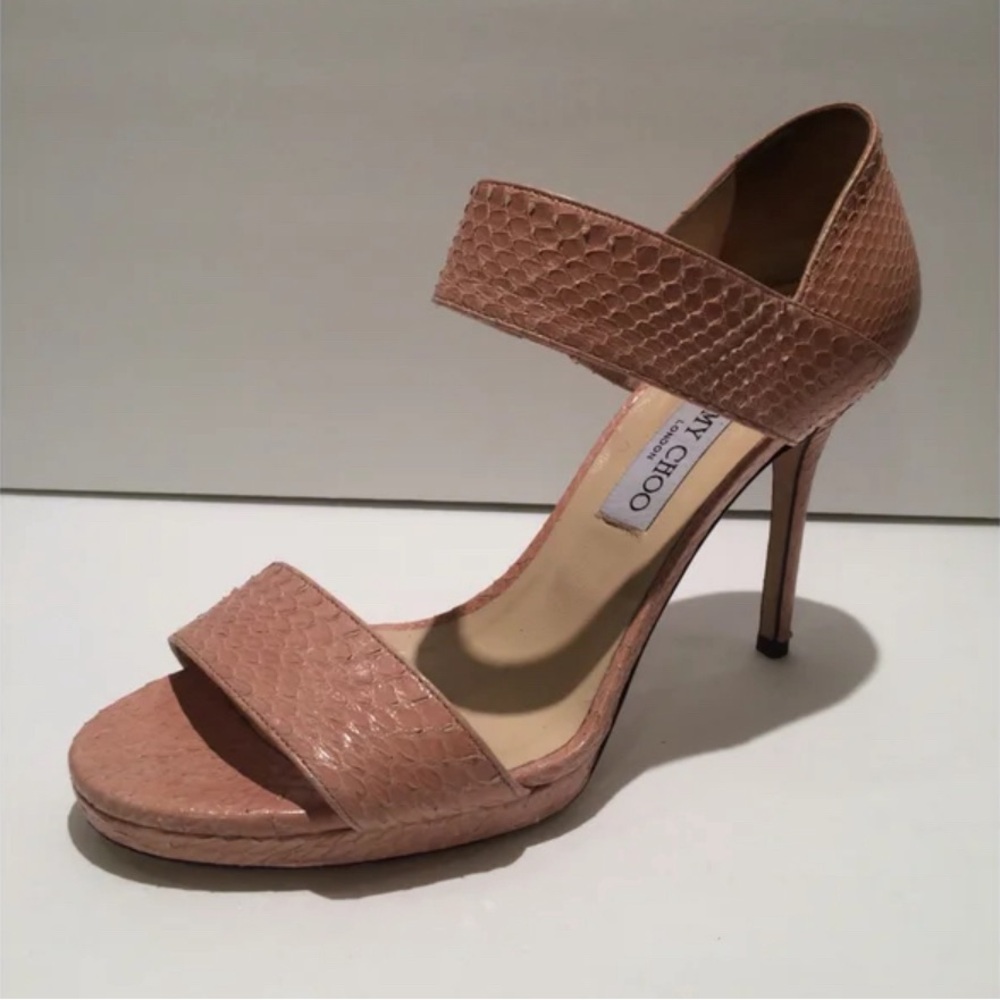 Jimmy Choo Python Leather Open Toe Pumps Size 40 in Blush